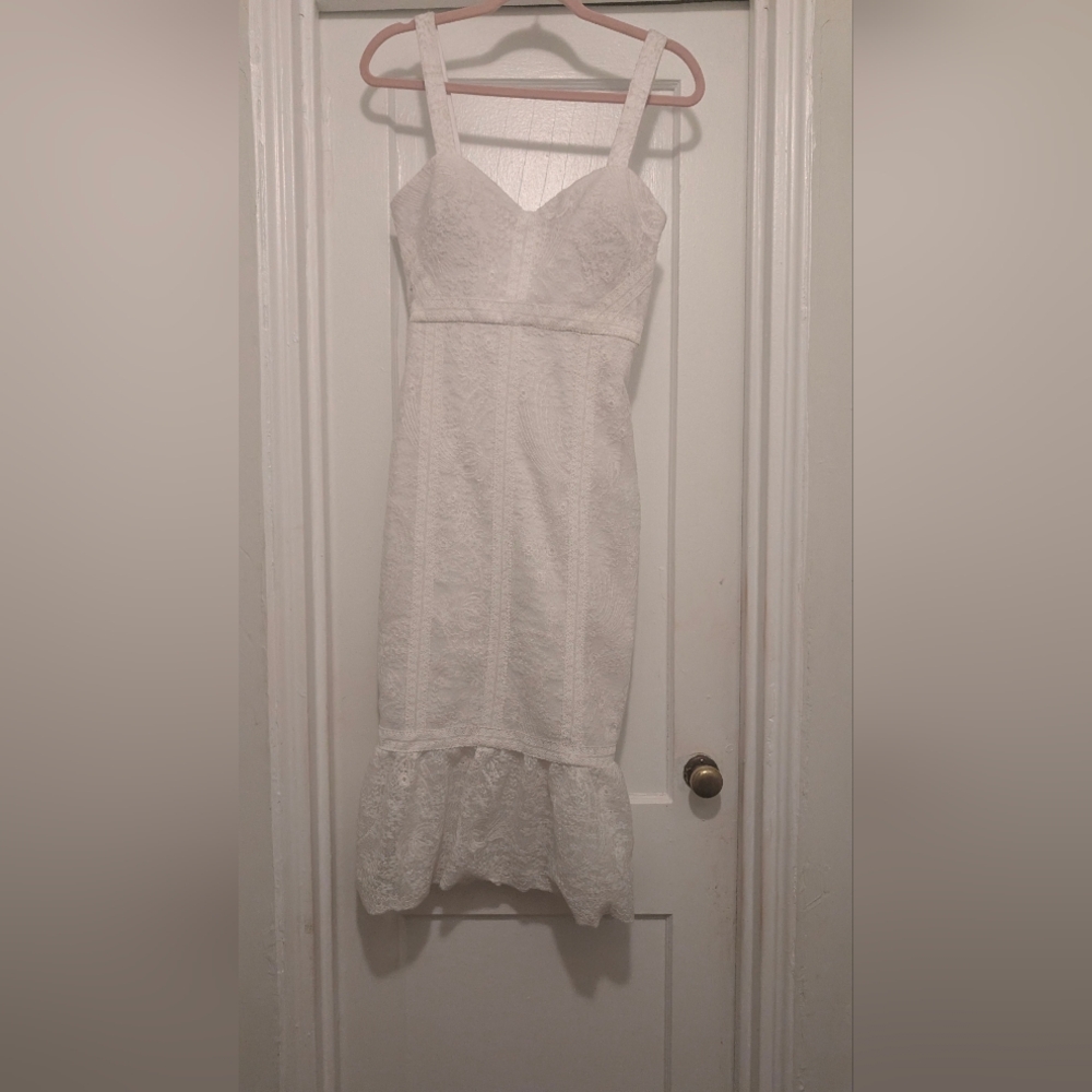 Siena Studio White Lace Midi Dress with Ruffle Hem